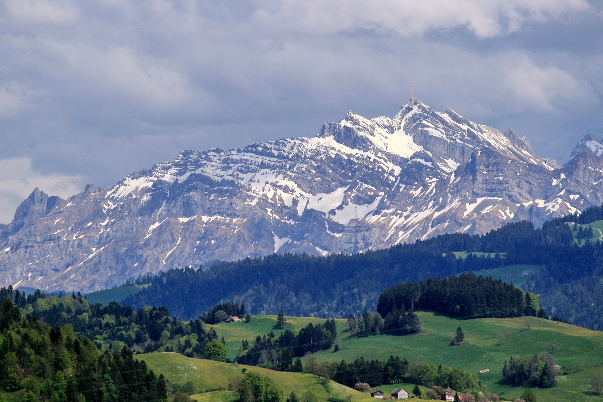 The Säntis massif above the green hills of the Appenzell region